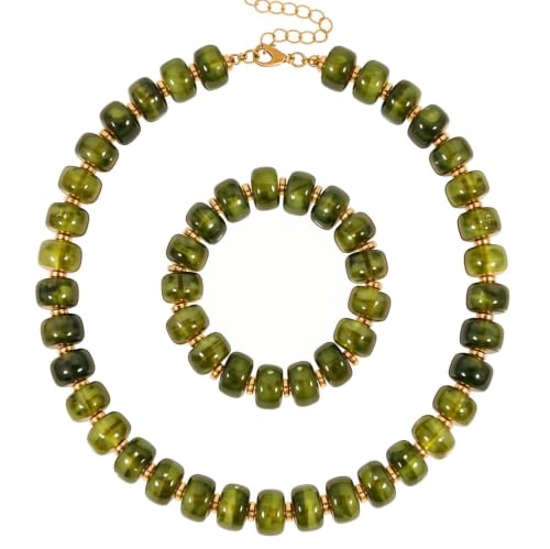 KOSMOS-LI Colorful Beaded Necklace for Women Unique Resin Beads Choker Necklaces Boho Statement Chunky Necklace Summer Vacation Jewelry - color: green