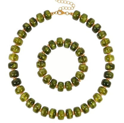 KOSMOS-LI Colorful Beaded Necklace for Women Unique Resin Beads Choker Necklaces Boho Statement Chunky Necklace Summer Vacation Jewelry - color: green