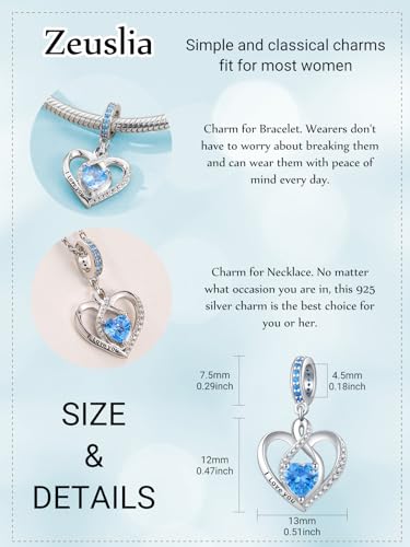 Heart Birthstone Charms for Bracelets, 925 Sterling Silver Women Bead Charms for Charm Bracelets Necklace, Mother's Day Birthday Anniversary Jewelry Gifts for Wife Mom Grandma Daughter - style: Dangle - Dec - Topaz