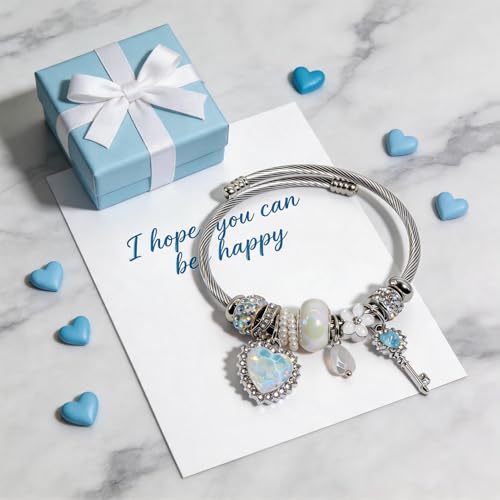 Charm Bracelets for Womens,Exquisite Cute Cartoon Friendship Silver Bracelets Stainless Steel Bangle, Womens Jewelry Suitable for Holiday Gifts and Birthday Gifts - color: Heart Key Bracelet