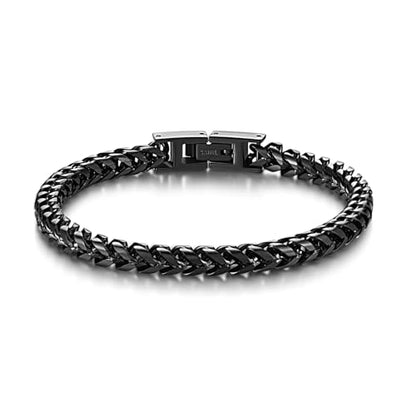 Mens Bracelet - Stainless Steel Fold Over Clasp Franco Chain Bracelets for Men - color: G-Black