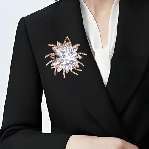 Rinestone Flower Brooch for Women Men Elegant Crystal Rose Flower Lapel Dress Brooches Pin Party Accessories Jewelry - style: White