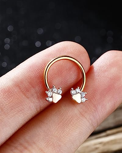 Jewseen Paw Septum Rings 16g Gold Septum Ring Daith Piercing Jewelry Surgical Steel Cartilage Earrings Hoop Nose Rings Hoop Conch Earrings for Women Men - color: gold
