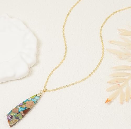 Nature Stone Necklaces for Women Boho Pendant Necklace 18K Gold Chain Necklaces - color: Blue Purple