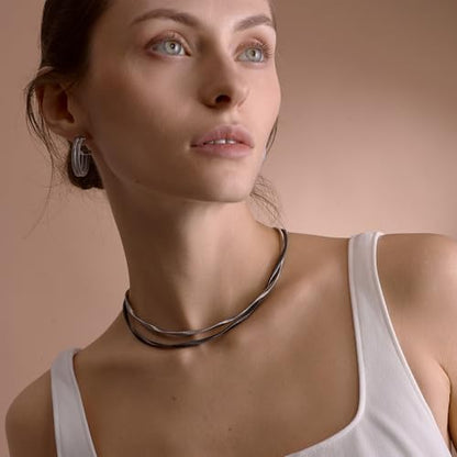 Handmade in Italy Necklace S925 Silver Twist Choker-Necklaces Minimalist Coil Craft Jewelry Mother's Day Christmas Gift for Women - color: 02