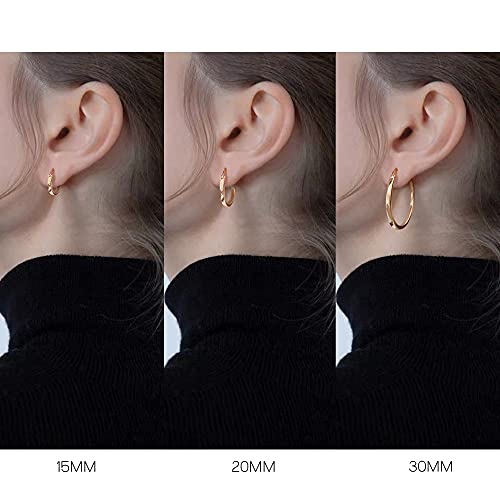 18K Gold Plated Hoop Earrings - 925 Sterling Silver Hoop Earrings Womens Hypoallergenic Hoops | Square Tube Hoop Earrings for Women 15mm/20mm/30mm/40mm - color: Rose Gold 15-20-30mm