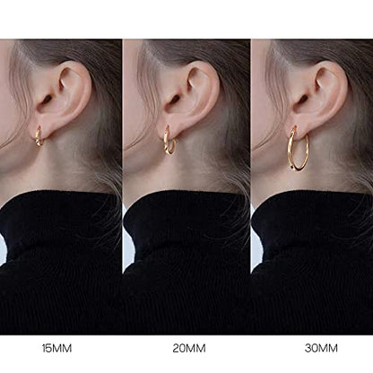 18K Gold Plated Hoop Earrings - 925 Sterling Silver Hoop Earrings Womens Hypoallergenic Hoops | Square Tube Hoop Earrings for Women 15mm/20mm/30mm/40mm - color: Rose Gold 15-20-30mm