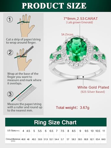 2-3 Carat Oval Engagement Ring 925 Silver Celtic Knot Birthstone Rings for Women Hypoallergenic Amehtyst/Aquamarine/Emerald/Ruby/Sapphire Cocktail Rings Jewelry Size 6-10 - color: A. Emerald