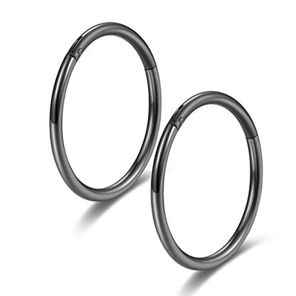 Lantine Black Hinged 20g 18g 16g Nose Rings Hoops 6mm 8mm 10mm 12mm 14mm 16mm Septum Ring Clicker Cartilage Helix Hoop Earrings Set - style: 18g 8mm 2pieces Set