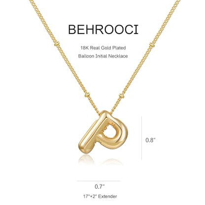 Gold Bubble Initial Necklace for Women Balloon Letter Necklace 18K Gold Plated Dainty Alphabet Pendant Puffy Name Personal Necklace - color: P
