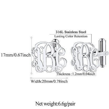 FindChic Stainless Steel Round Cufflinks with Custom Text/Picture/Monogram Letters 18K Gold Plated/Black Color for Men Groom Suits Shirts, with Gift Box - style: 04. custom 3 monograms (stainless steel)