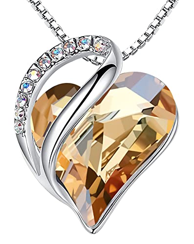 Leafael Gift Necklaces for Women, Infinity Love Birthstone Heart Crystal Pendant, Birthday Anniversary Jewelry for Wife, Mom, and Her, Silver Plated, 18" + 2" Adjustable Chain - color: 14-Power-Golden Yellow Shade