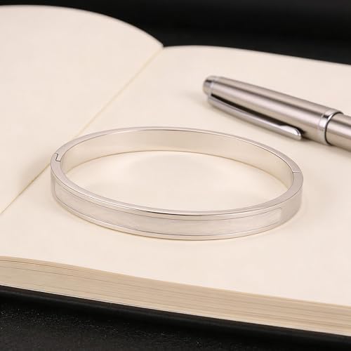 Sliver Plated Bracelets fow Women Stainless Steel White Oil-Drip Bangle Soft, Chip-Resistant Feminine Shine