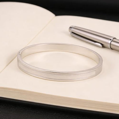 Sliver Plated Bracelets fow Women Stainless Steel White Oil-Drip Bangle Soft, Chip-Resistant Feminine Shine