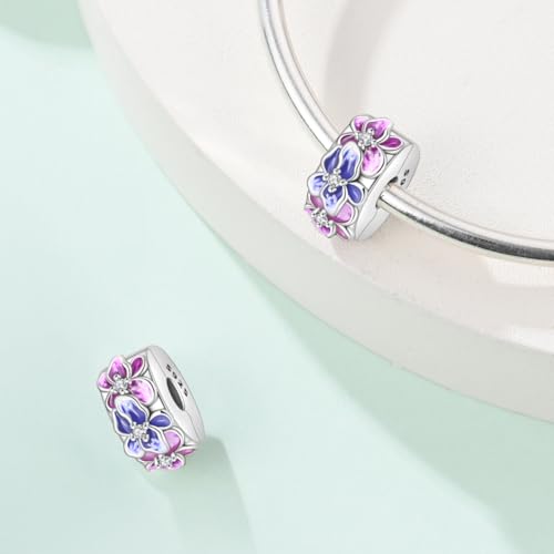 925 Sterling Silver Stopper Clip Charms for Bracelet Necklace Spacer Beads with 5A Cubic Zirconia Mother's Day Christmas DIY Gift for Women(2PCS) - style: Purple Iris