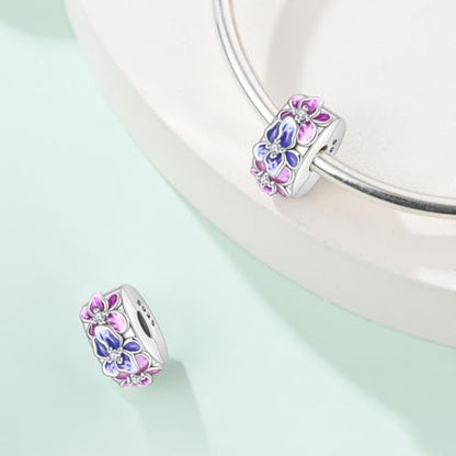 925 Sterling Silver Stopper Clip Charms for Bracelet Necklace Spacer Beads with 5A Cubic Zirconia Mother's Day Christmas DIY Gift for Women(2PCS) - style: Purple Iris