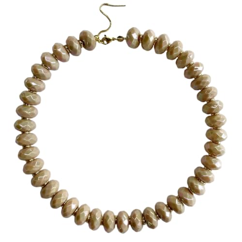 Colorful Chunky Acrylic Beaded Choker Necklaces for Women | Multicolor Faceted Beads, Sturdy Metal Chain, Adjustable Detachable, Lightweight, Summer Boho, Sparkly Statement Jewelry Gift - color: Light Brown