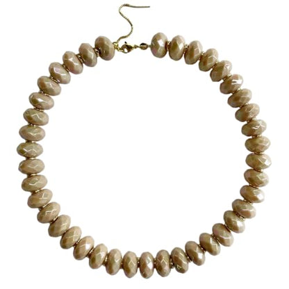 Colorful Chunky Acrylic Beaded Choker Necklaces for Women | Multicolor Faceted Beads, Sturdy Metal Chain, Adjustable Detachable, Lightweight, Summer Boho, Sparkly Statement Jewelry Gift - color: Light Brown
