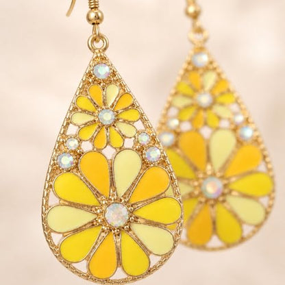 Colorful Green Teardrop Earrings for Women - Bohemian Style Enamel Dangle Earrings Lightweight Fashion Jewelry for Daily/Wedding/Party - color: Yellow