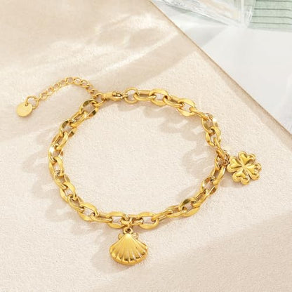 10 PCS Bracelets for Women Stainless Steel Chain Link Bracelet Set | 6.7 Inches with Extender, Jewelry Gifts for DIY, Chains Bulk, Oval, Curb, Figaro Chains, 18K Gold Plated, Silver, Chunky - color: Lip Gold