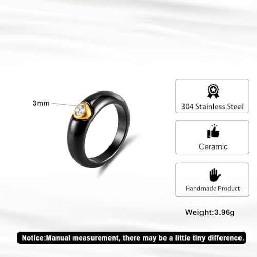 Women's Ceramic Wedding Band & Engagement Ring, Black/White - color: Black&Silver