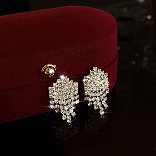 Luxval Rhinestone Earrings Dangling for Women Sparkly Silver Dangle Earrings Girls Long Chandelier Earrings Tassel Lightweight Ear Studs Cubic Zirconia Crystal Statement - color: Silver-Short Tassel Crystal