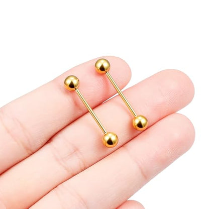 16G 14G Surgical Steel Tongue Rings Nipple Rings Industrial Piercing Jewelry Set Multi Size Straight Barbells 12mm 14mm 16mm 19mm 22mm 28mm 32mm 35mm 38mm 40mm 45mm for Women Men - color: goldtone, size: 16g,bar length 16mm