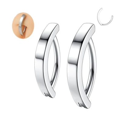 Clicker Belly Button Ring Hoop Belly Button Ring 14G Navel Ring | Surgical stainless steel hinged belly button ring for belly button piercing, navel body jewelry for women and men - color: 2pcs Silver