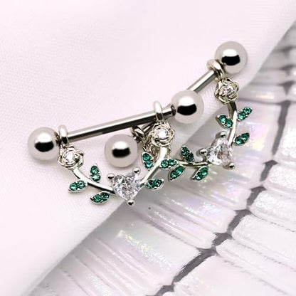 2pcs 14G Nipple Rings Flower Nipple Bars Surgial Steel 316L Nipple Piercing Jewelry Heart Nipple Barbell for Women - color: white h