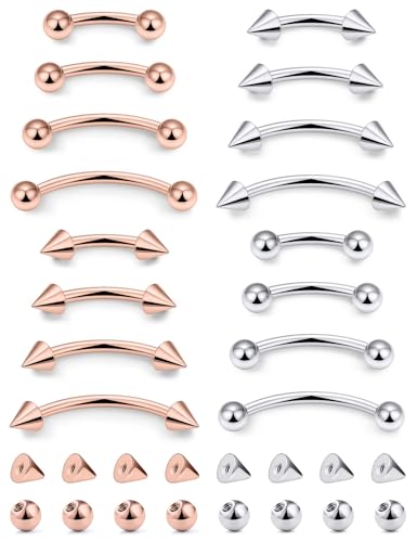 Jenxnjsjo 16g 6/8/10/12mm Silver/Gold/Black Eyebrow/Rook/Snug/Vertical-Labret/VCH/Snake-Eyes/Anti-Tragus/Christina/Daith/Belly-Button/Bridge/Hood/Surface Curved Barbell Piercing Jewelry for Women Men - color: Silver & Rose Gold
