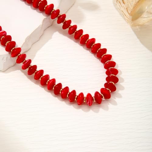 Resin Chunky Beaded Necklace for Women,Vacation Jewelry | Acrylic Beads,Boho Summer Beach Handmade Jewelry,Trendy Bold Statement Beaded Necklace,Birthday Gift for Women - color: Red