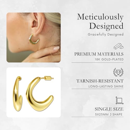 18K Gold Plated Sterling Silver Earrings for Women – Pure & Polished, Twist, Square, Hinged Tube, Abstract & Heart Shape Hoops – Lightweight, Hypoallergenic, Non-Tarnish Jewelry (Sizes: 3x35mm-46x30mm) - color: Gold, size: Abstract Shape (5x25mm)