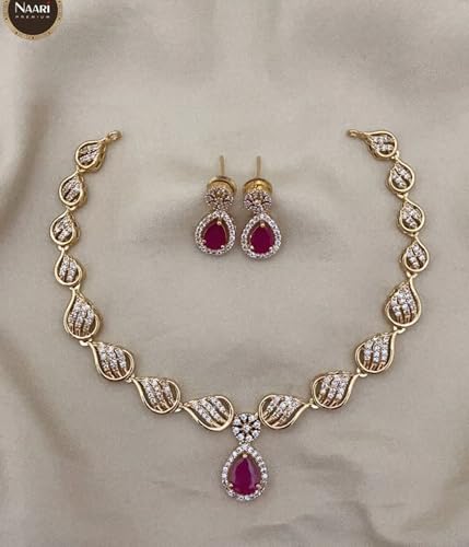 Antique Gold Plated Temple Jewellery Necklace Set with Earrings for Women, Traditional Indian Bridal Necklace Set, South Indian Choker Haram Style Jewellery Set, Ethnic Wedding Party Wear Necklace Set for Women - color: AD-Neck-126