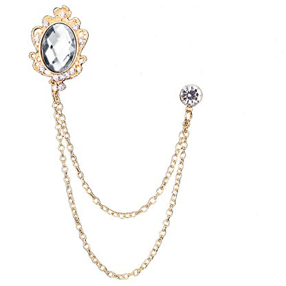 Men's Gem Brooch Lapel Pin Badge Hanging Chains Collar Brooches Pin for Career Suit Tuxedo of Shirts Tie Hat Scarf for Boyfriend Father Birthday - color: White