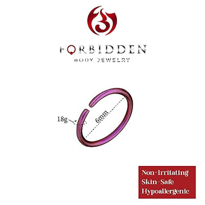 Forbidden Body Jewelry 18G Surgical Steel IP Plated Seamless Nose Ring & Cartilage Hoop with Comfort Round Ends (Sold Individually) - style: 18G 6mm Purple
