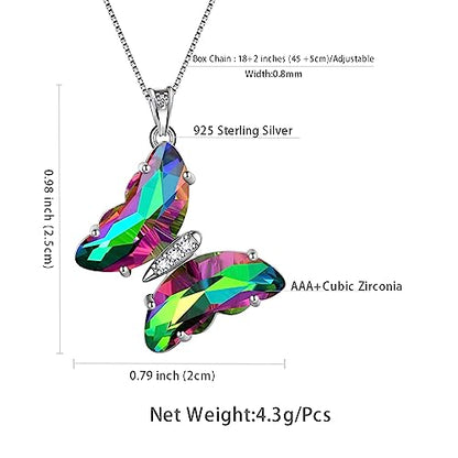 Aurora Tears Butterfly Necklace Earrings Ring Bracelet - Women 925 Sterling Silver Animal Butterflies Birthstone Pendant Crystal Wedding Birthday Jewelry - color: pendant-O.rainbow