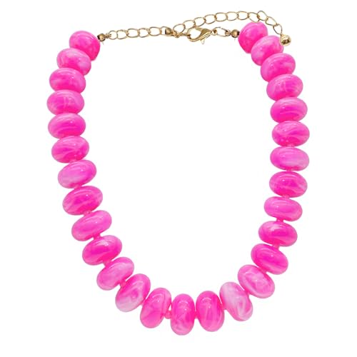 We We Chunky Colorful Beaded Necklace for Women Large Boho Statement Bead Chokers Necklaces Turquoise Blue Big Beads Jewelry Neck Summer Beach - color: colored fuchsia