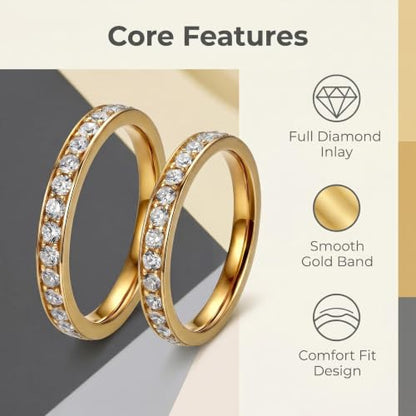 2-Pack 14K Gold Plated Stackable Rings for Oura Ring Gen 4 & Gen 3, Cubic Zirconia Simulated Diamond Stack Rings for Women - color: Golden