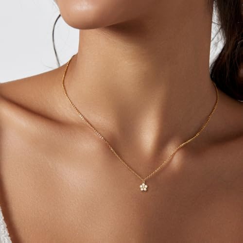 Luxval Diamond Pendant Gold Necklace for Women，Dainty 18k Gold Plated Choker Necklaces Simple Gold Jewelry Gifts for Women - color: Gold-Daisy