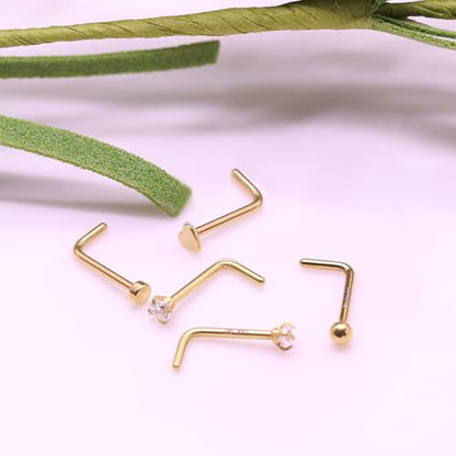 3 Pcs 14K Gold Filled Nose Studs 20G Stainless Steel Stud Nose Ring 2mm/2.5mm/3mm Round CZ L Bend Nose Stud Hypoallergenic Nose Piercing - color: gold 5
