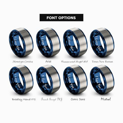 Tungsten Wedding Band Ring Black 10mm Men Women Comfort Fit 18k Rose Gold Step Edge Brushed Polished - color: Blue Grey Tungsten