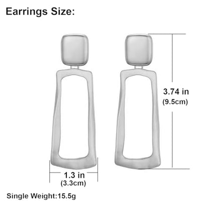 Matte Gold Silver Geometry Clip On Earrings for Women Retro Drop Clip Earrings for Women - style: silver rectangle