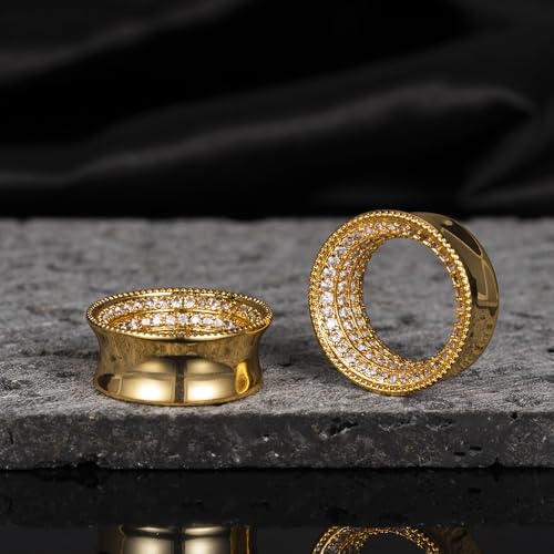 Vankula 2 Pcs Ear Gauges 0g(8mm)-5/8"(16mm) High Polish Single Flare Ear Tunnels 5A Cubic Zirconia Hypoallergenic Plugs for Stretched Ears Tapered Wedding Gift Body Jewelry - color: Gold, size: 12mm(1/2")