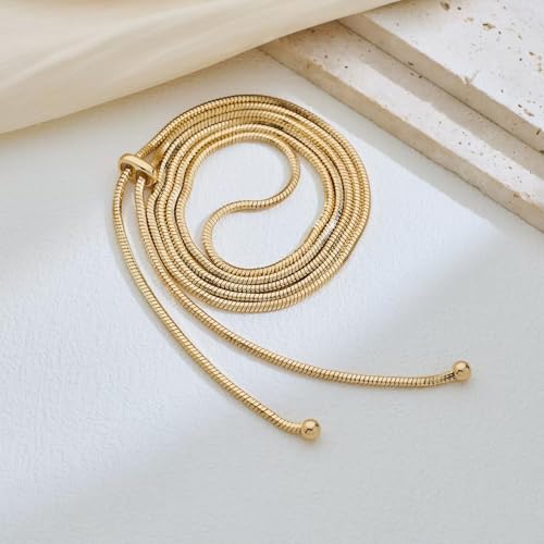 Frodete Gold Lariat Necklace for Women Long Gold Drop Necklace with Clear Beads Adjustable Y Necklace for Dresses Party Vacation - color: D3:gold long necklace