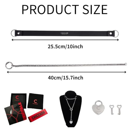 Heart Slip Chain Necklace Black Punk Gothic Leather Choker Collar Necklaces for Women - size: Medium