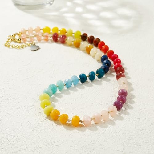 Gemstone Beaded Necklace for Women Colorful Natural Stone Freshwater Pearl Surfer Beach Rainbow Necklace Jewelry Gift - color: colorful -03