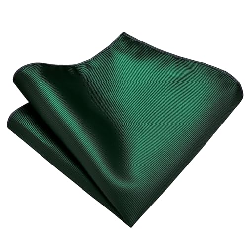 GUSLESON 3.15"（8cm） Solid Color Necktie and Pocket Square Cufflinks Sets For Men + Gift Box - color: Dark Green