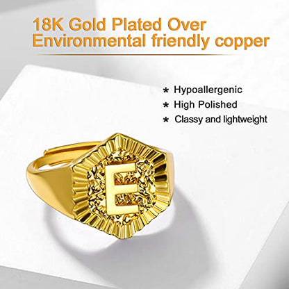 U7 Initial Ring Wedding Band for Men Women 18K Gold Plated Statement Hexagon A-Z Letter Jewelry Personalized Stackable Signet Rings - color: C