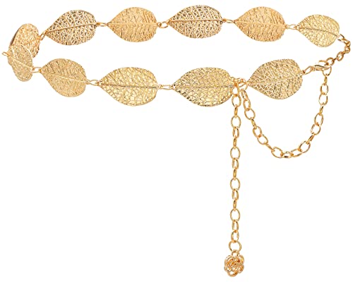 Metal Waist Chain Body Jewelry Link Belt for Women Girls - color: Leaf Gold 1, size: S: 35.4 in (90 cm)
