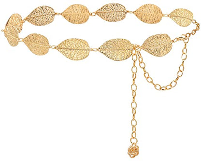 Metal Waist Chain Body Jewelry Link Belt for Women Girls - color: Leaf Gold 1, size: M: 43.3 in (110 cm)